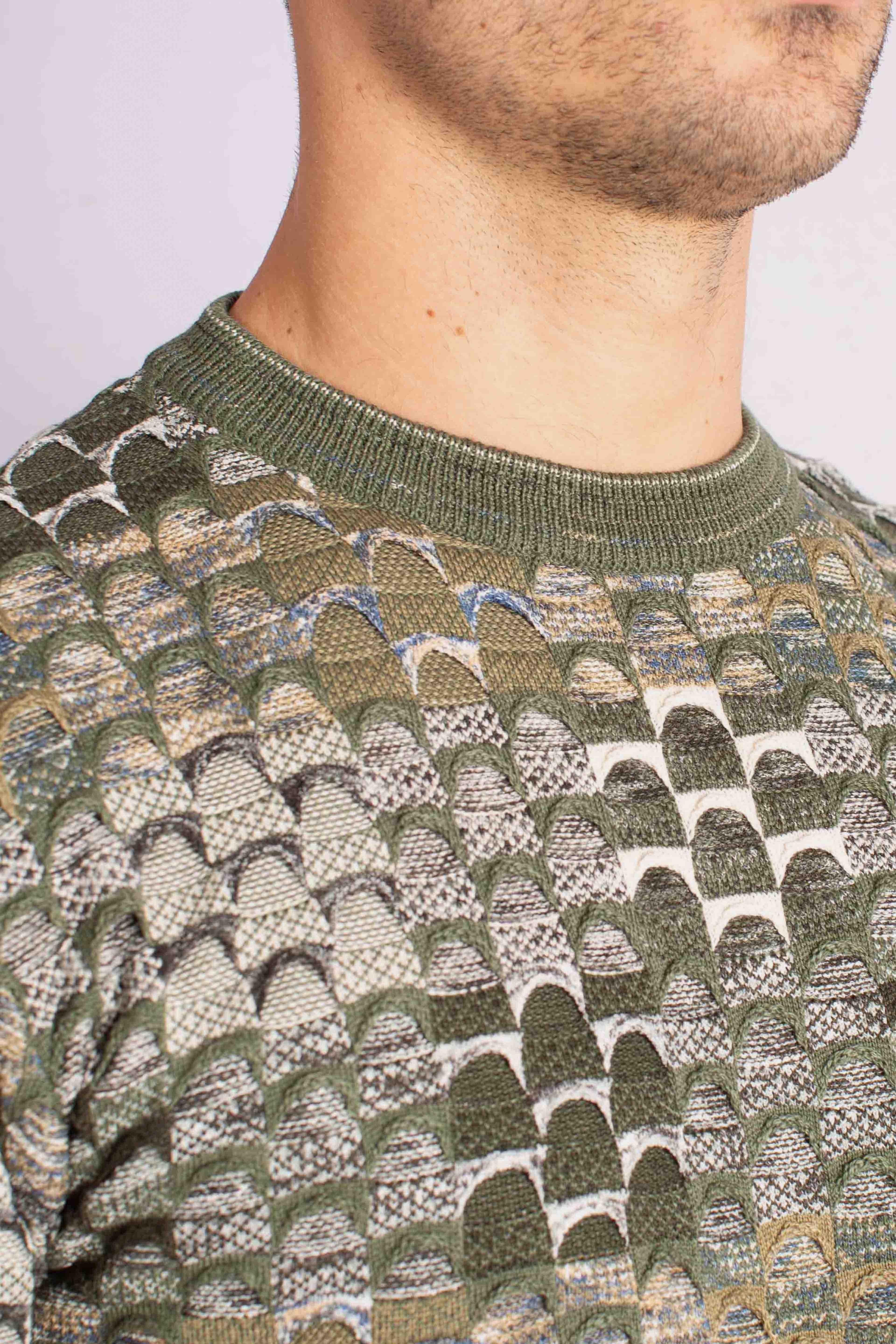 Maglia Uomo Multicolor a Fantasia Geometrica verde 32091610G0501 LORENZONI