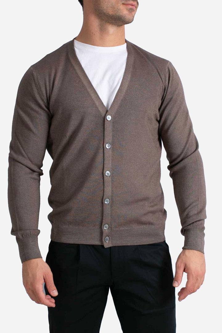 Maglia cardigan con bottoni in lana vergine extrafine tortora scuro 5810122793012 GRAN SASSO
