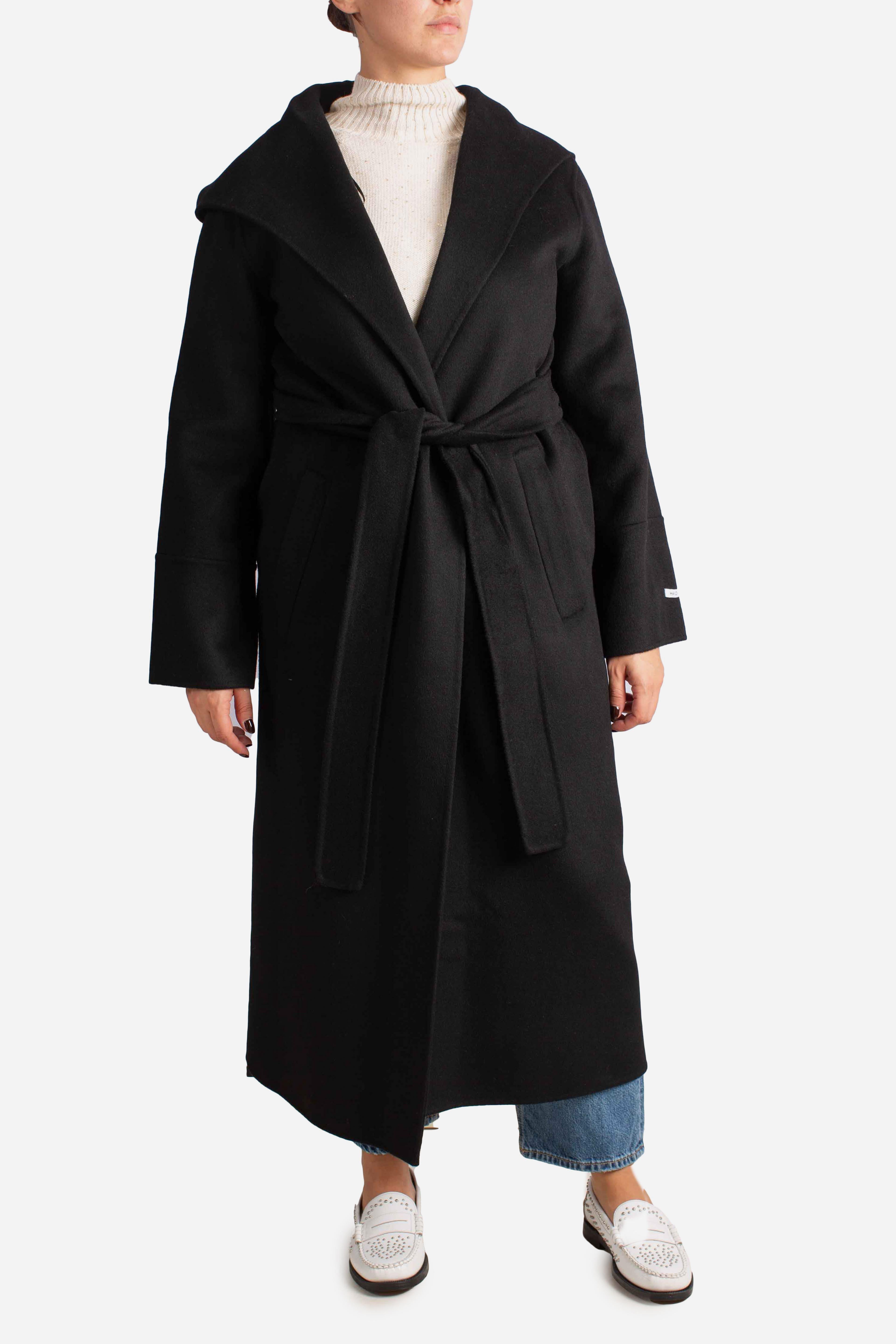 Cappotto lungo con cappuccio e cintura nero K330Y006A1900 DIXIE