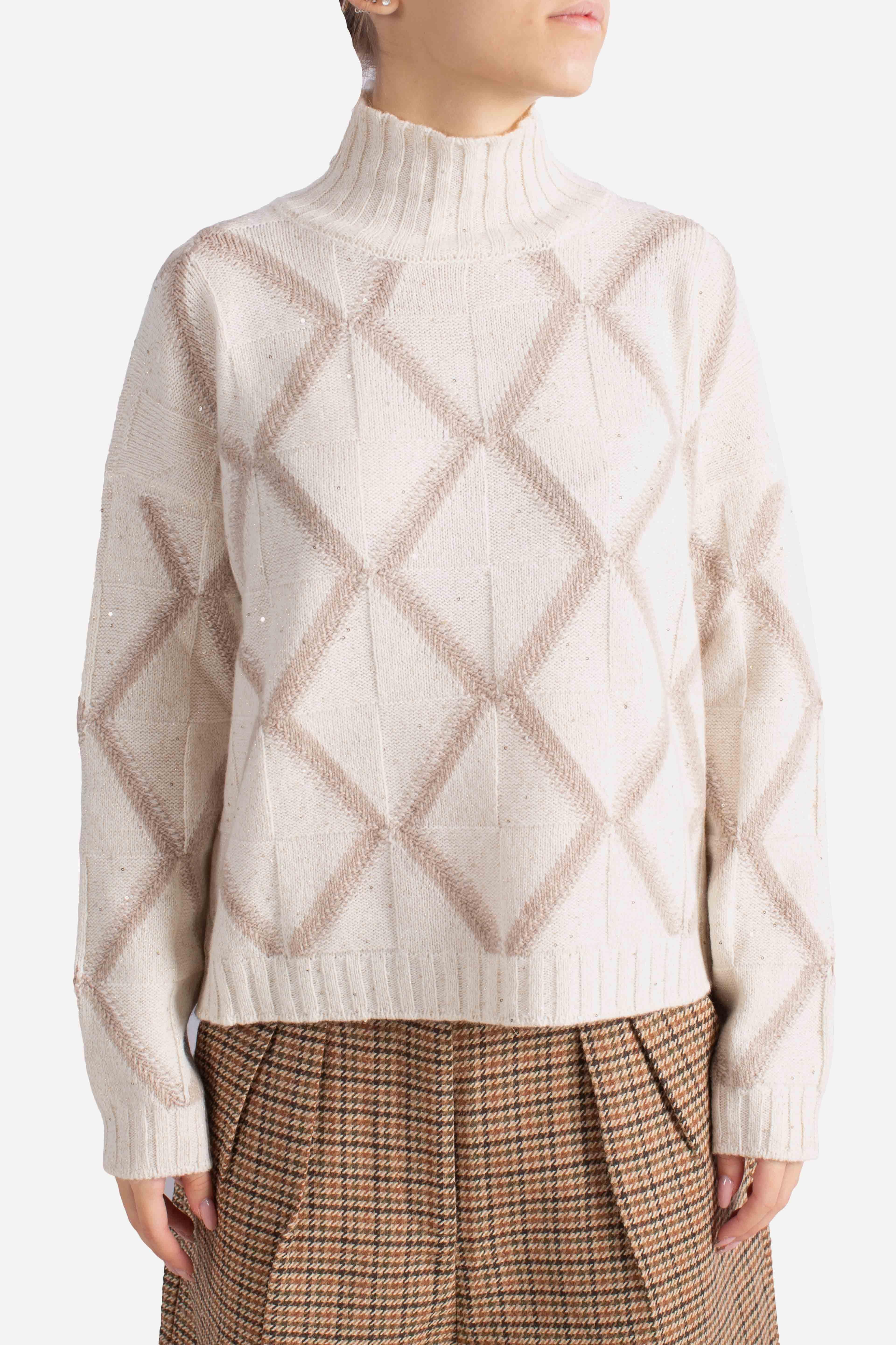 Maglia Donna a Collo Alto con Disegno Geometrico 1323037105002 GRAN SASSO
