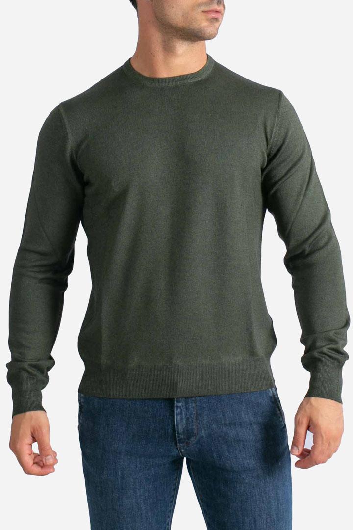 Maglia Girocollo in Lana Merino Extrafine verde militare 5516722792628 GRAN SASSO
