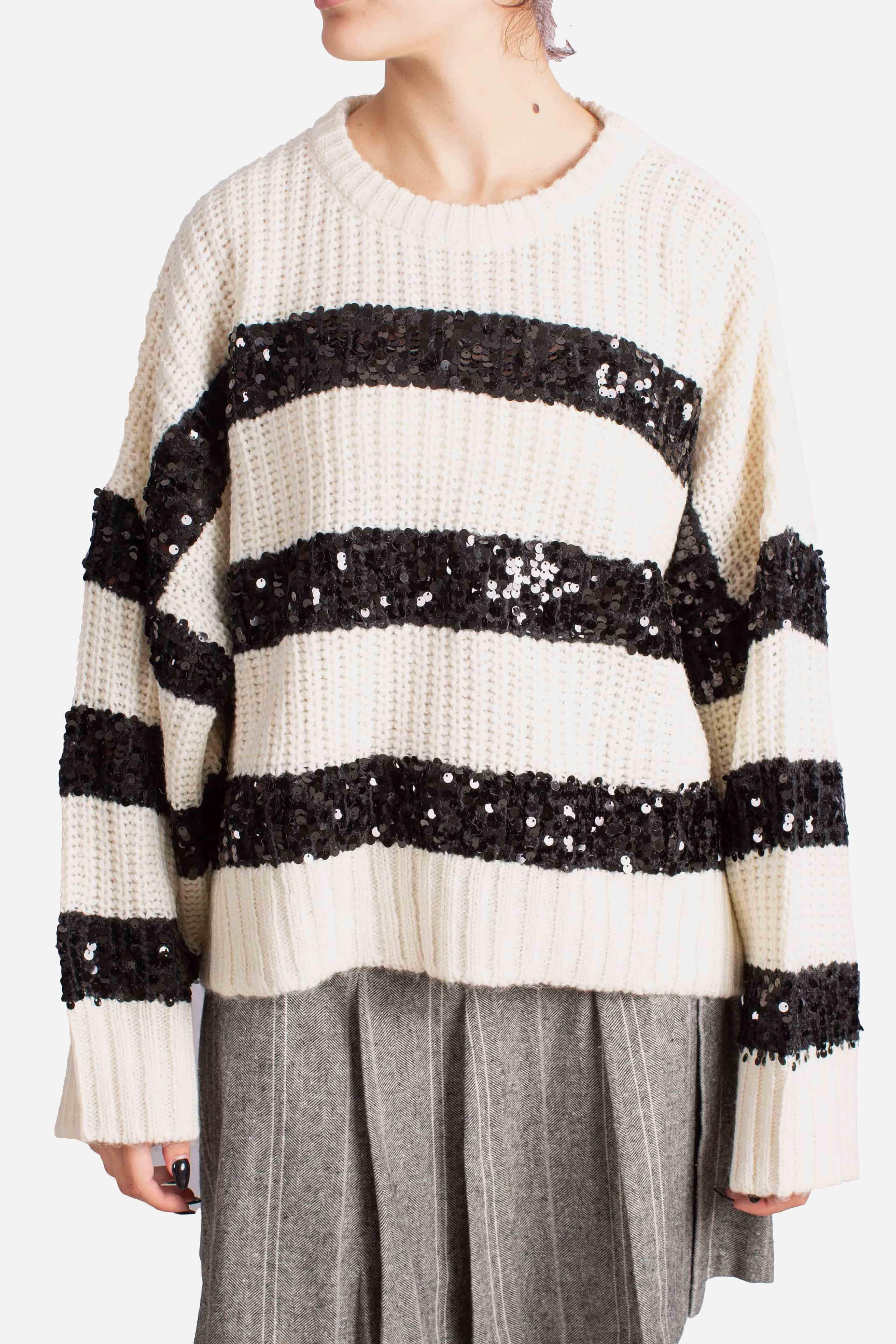 Maglione con paillettes panna nero M744Y027A1160 DIXIE