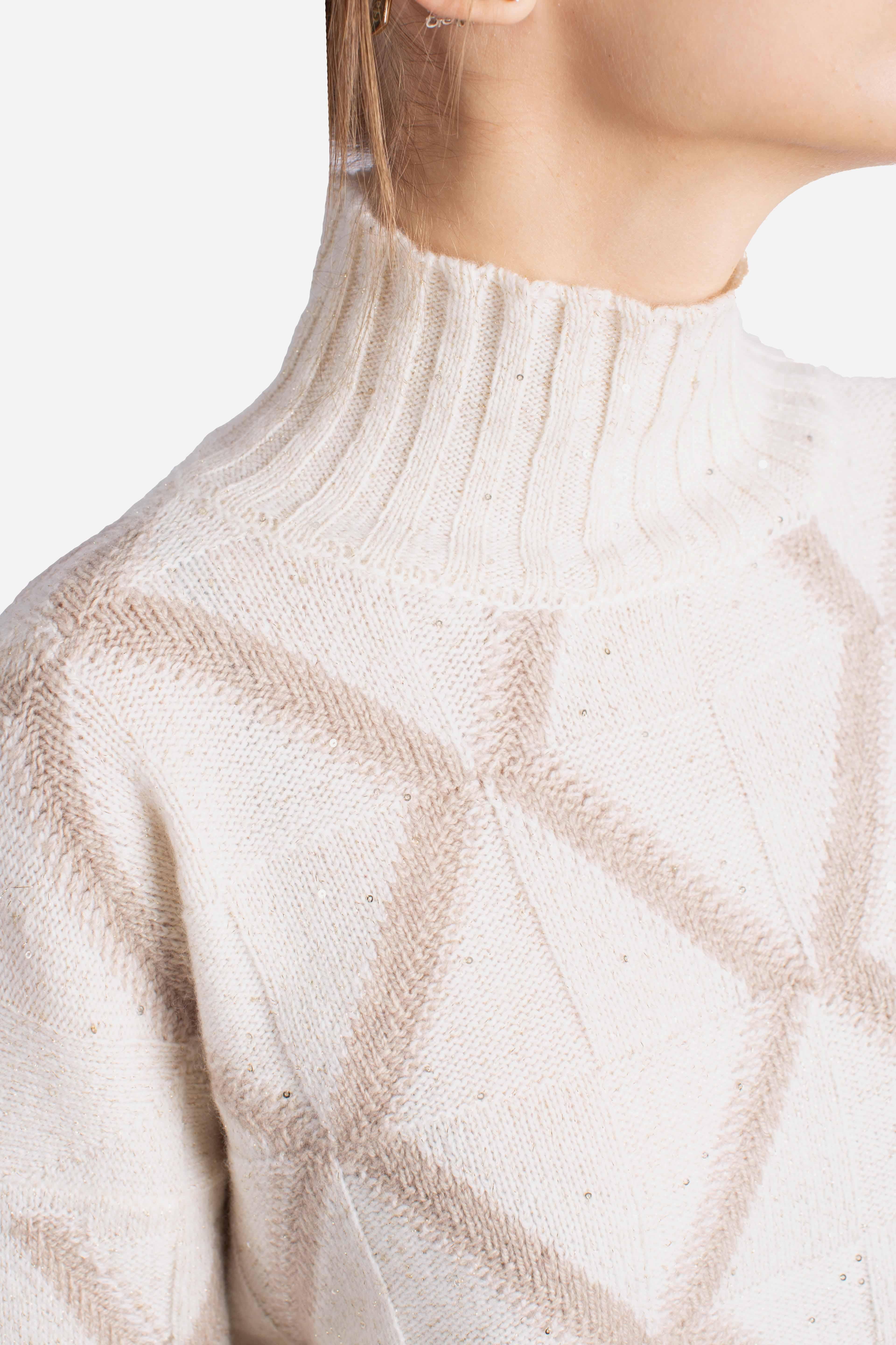 Maglia Donna a Collo Alto con Disegno Geometrico 1323037105002 GRAN SASSO