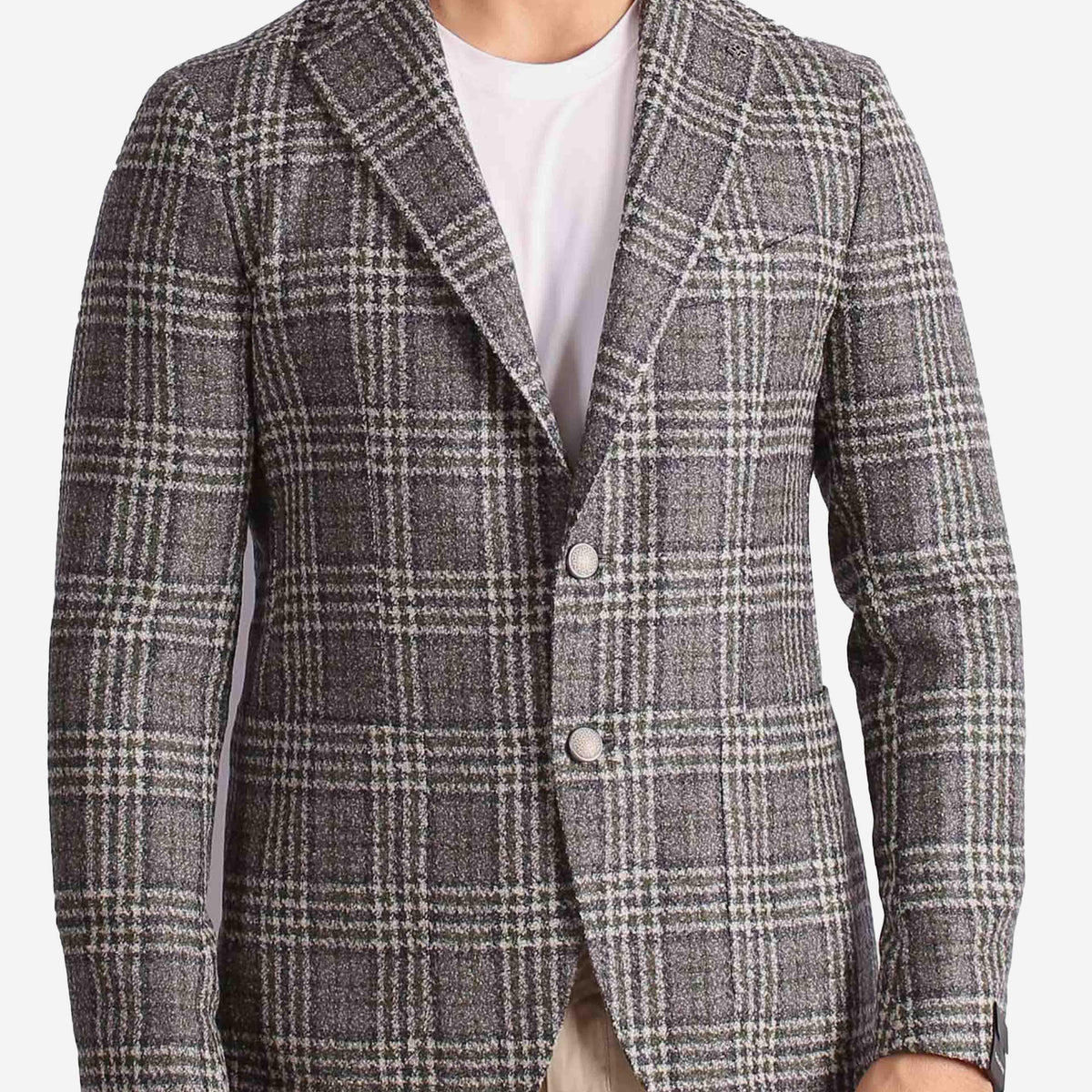 Giacca monopetto Principe di Galles in Lana grigio silver