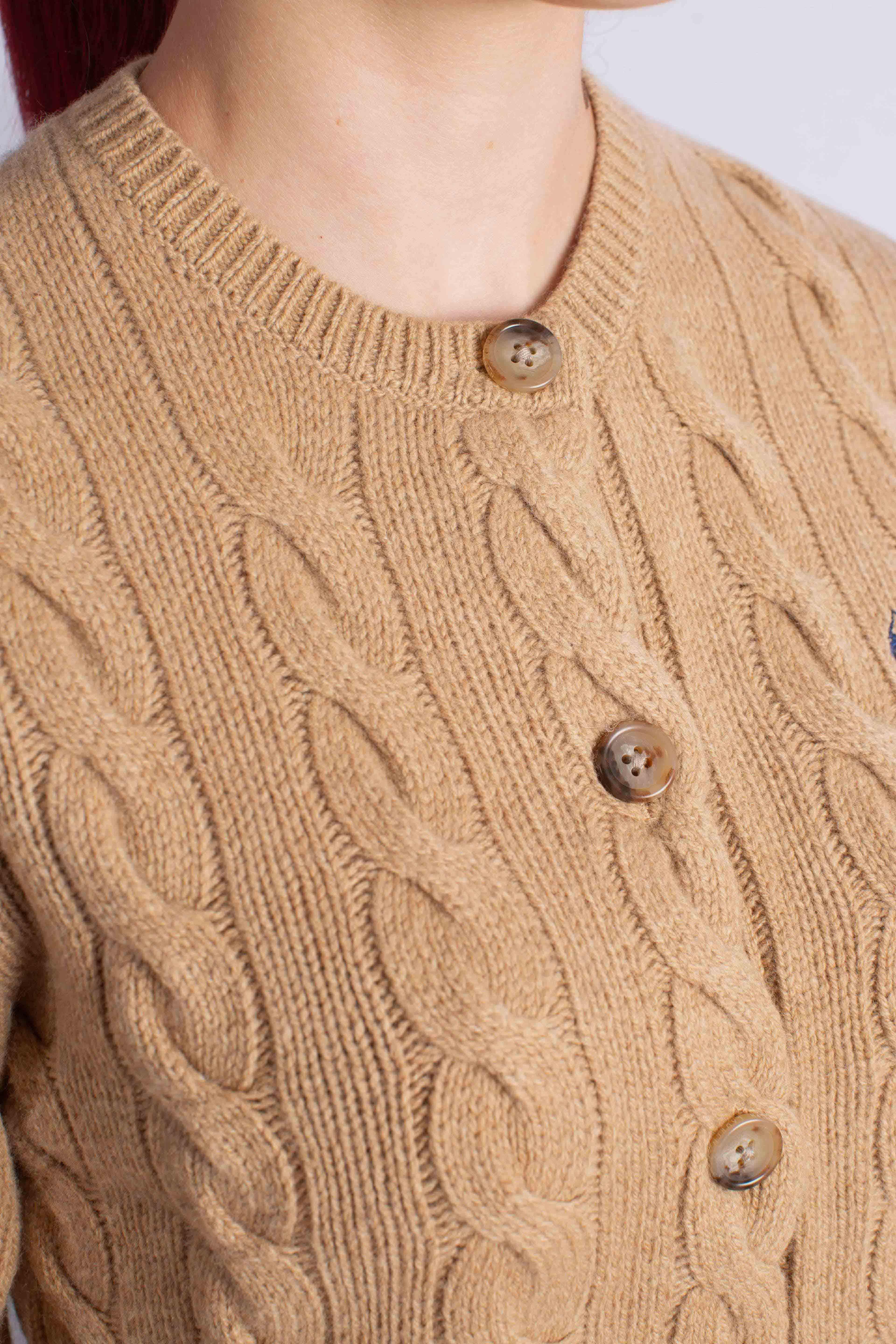 Cardigan a trecce in lana e cashmere camel 211972104001 POLO RALPH LAUREN
