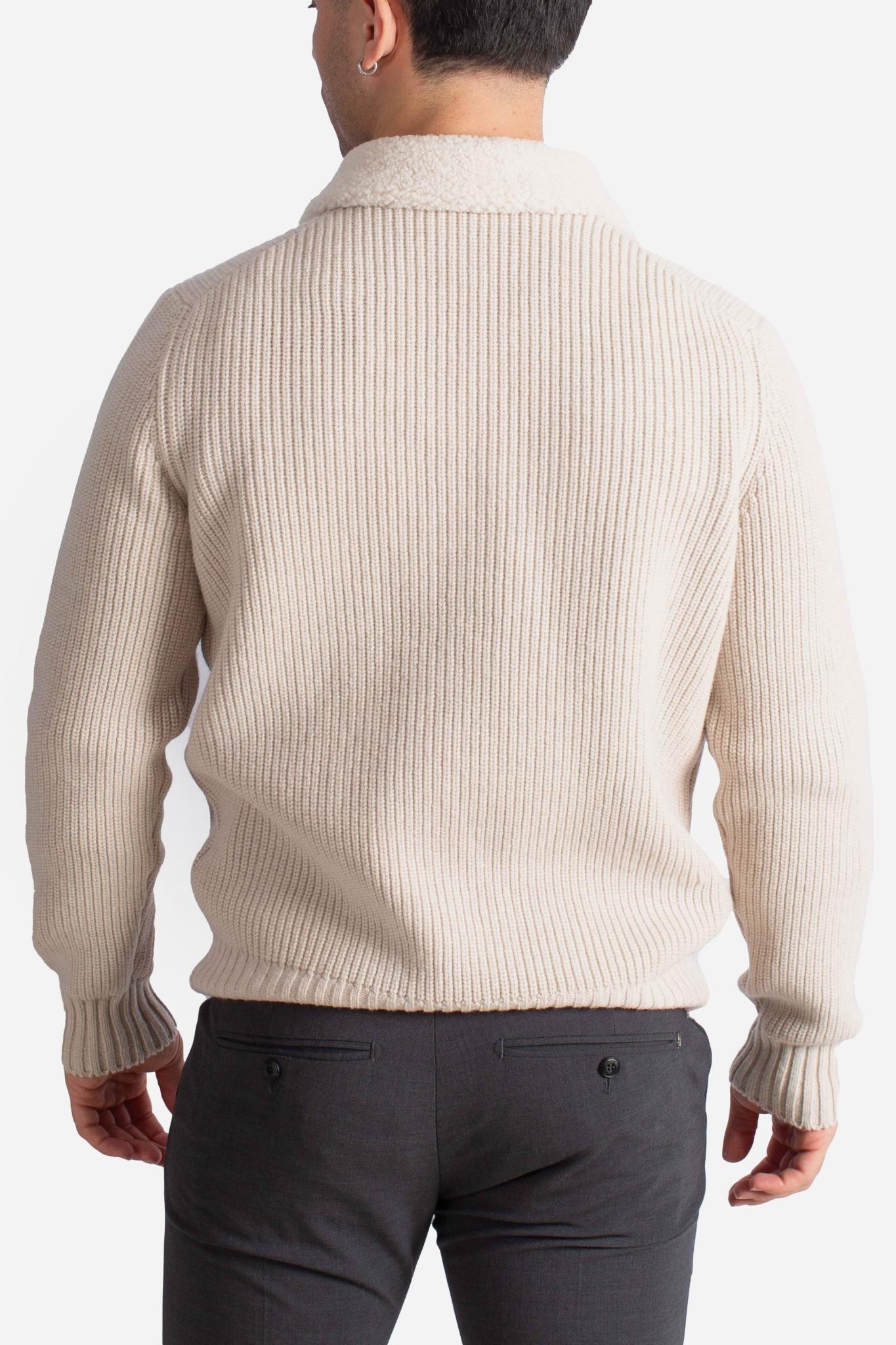 Cardigan in Lana Vergine con Dettagli in Teddy ivory 1311225015054 GRAN SASSO