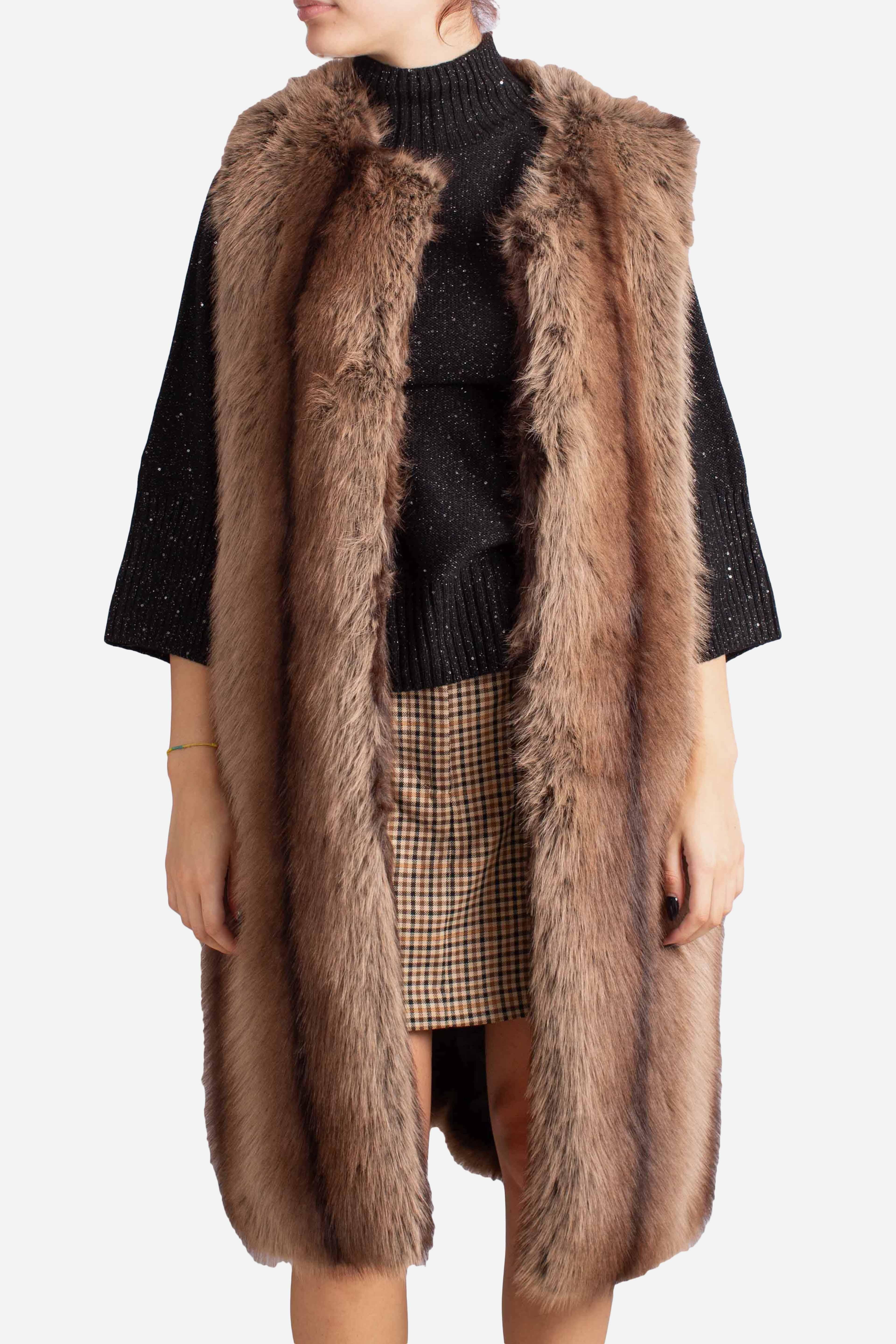 Gilet lungo in eco-pelliccia color marrone L330Y002A3998 DIXIE