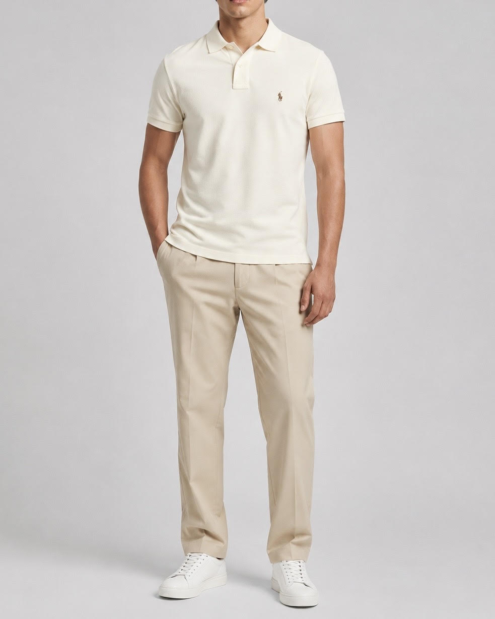 Polo iconica in piqué Custom Slim-Fit cream